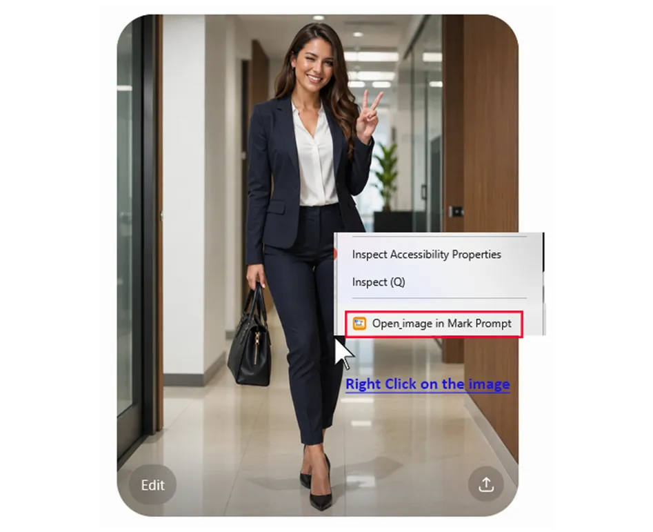 Start from any image on any page: right-click it and choose "Open image in Mark & Prompt" straight from the browser context menu.